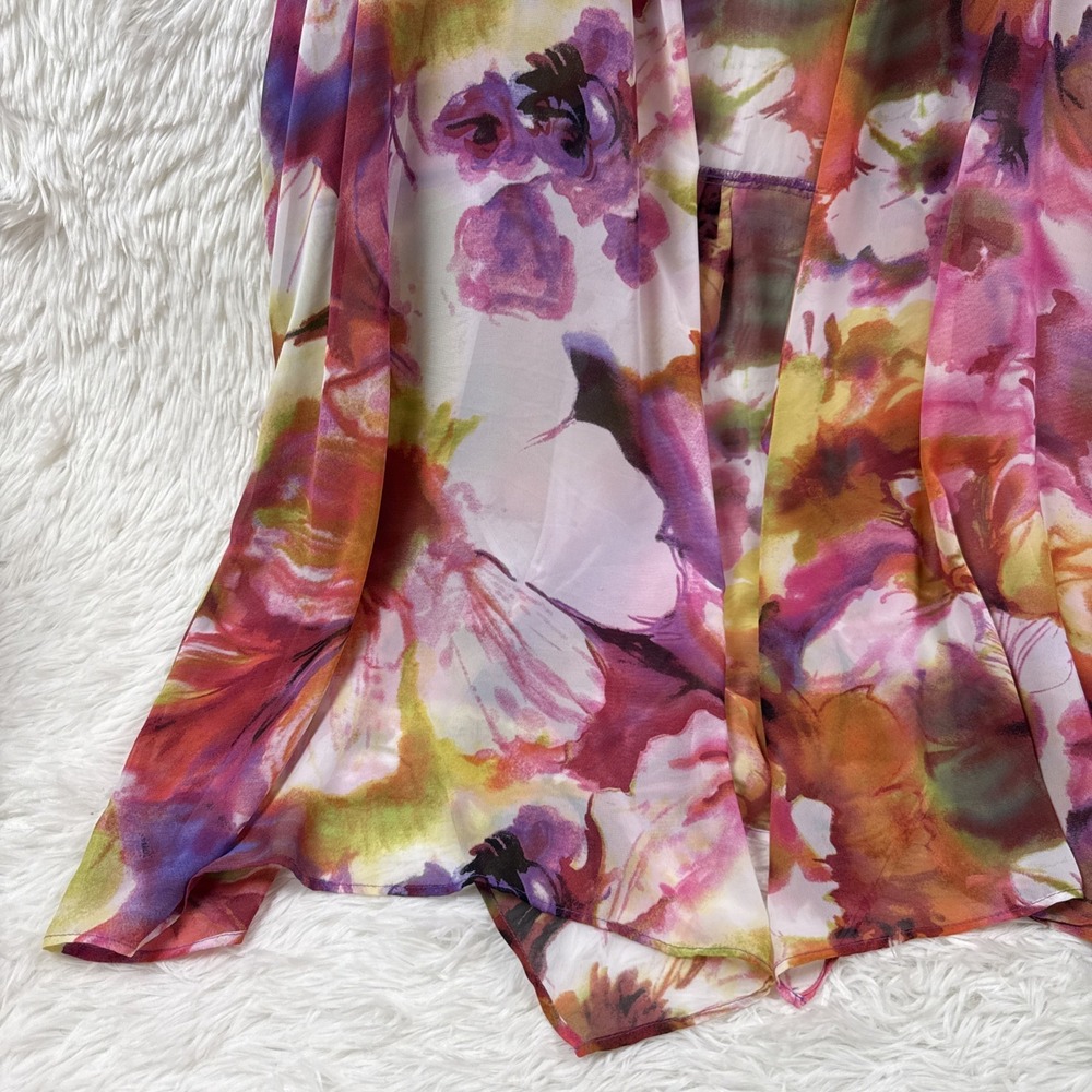 Susan Graver 3X Sheer Floral Kimono Open Front Sleeveless Boho Watercolor - Picture 4 of 10